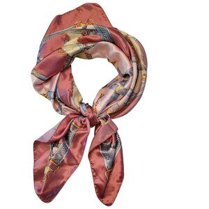Vintage Jiaying Womens Neck or Head Scarf Pink Green Blue Belt Pattern   JH794